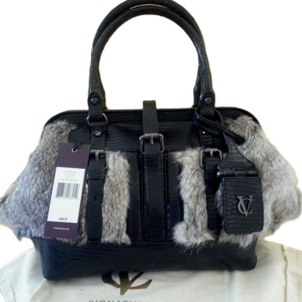 Vince Camuto VC Signature Liz Satchel Leather & Rabbit Fur Handbag NWT $498.00